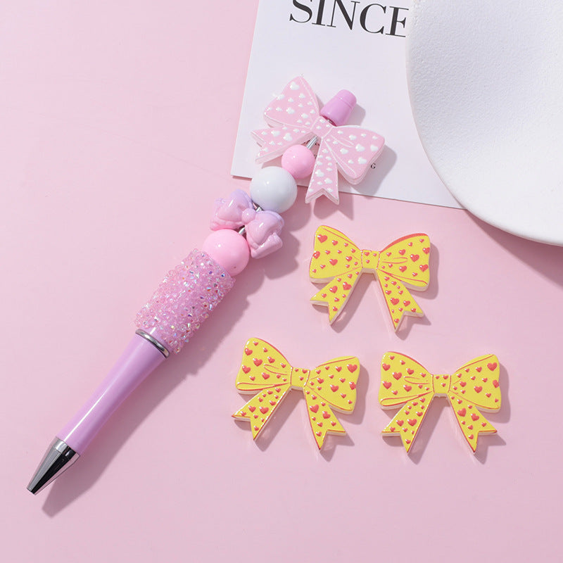Wholesale 10pcs beaded pen beads UV lace bow milk pattern printed beads