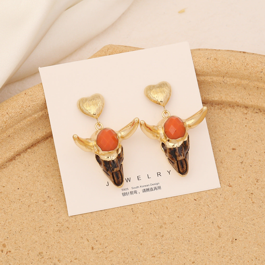 Wholesale Vintage Bull Head Temperament Stainless Steel Earrings