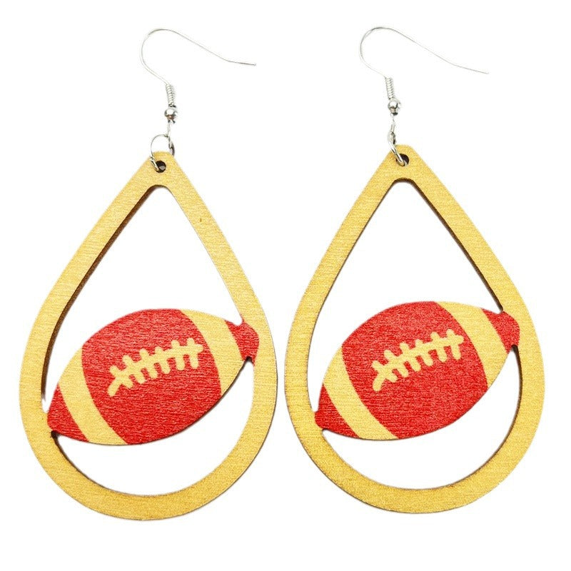 Wholesale 2 Pair/Pack Sports Wooden Football Teardrop Shape Simple Cheerleading Retro Casual Earrings