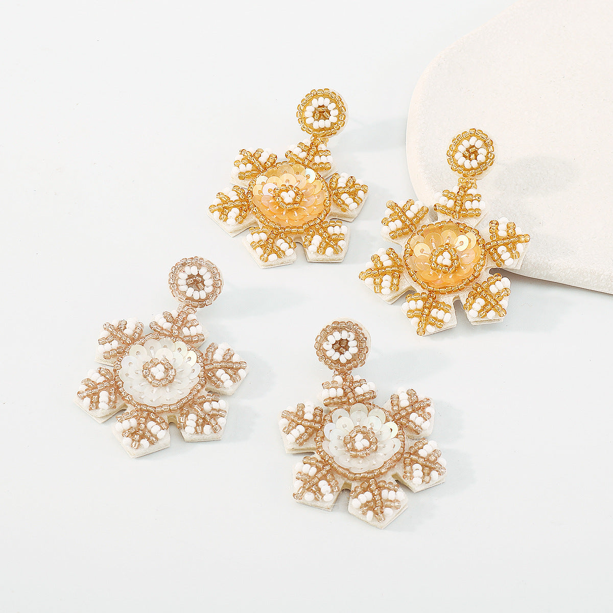 Wholesale Christmas Snowflake Beaded Sequin Earrings