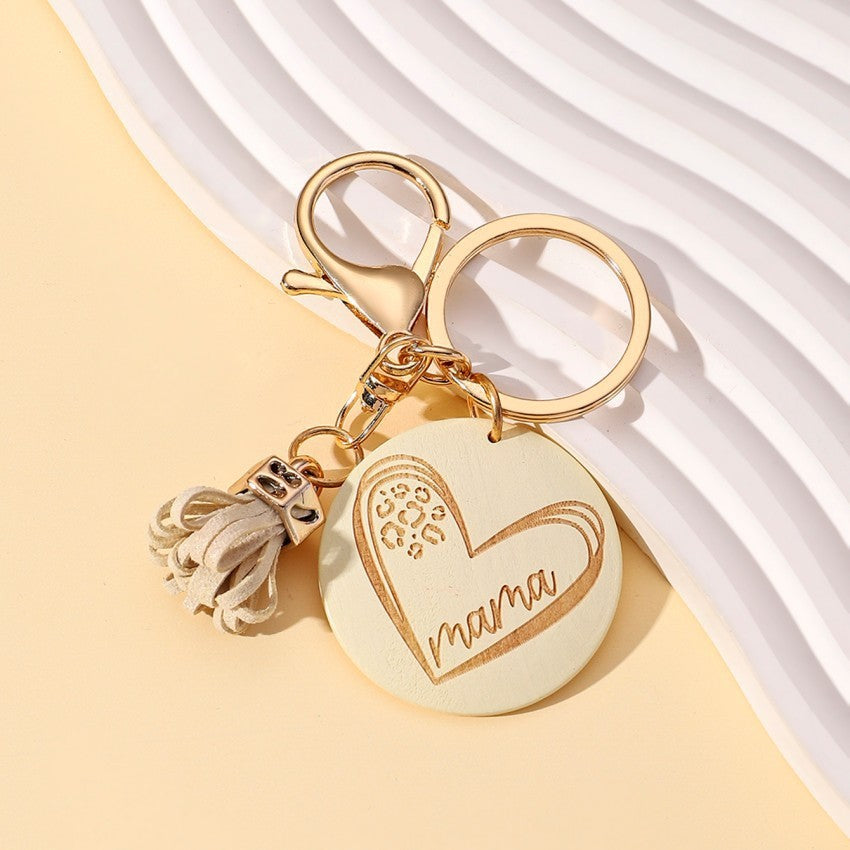 Wholesale Mother's DayMAMA Colorful Wooden Sign Tassel Keychain