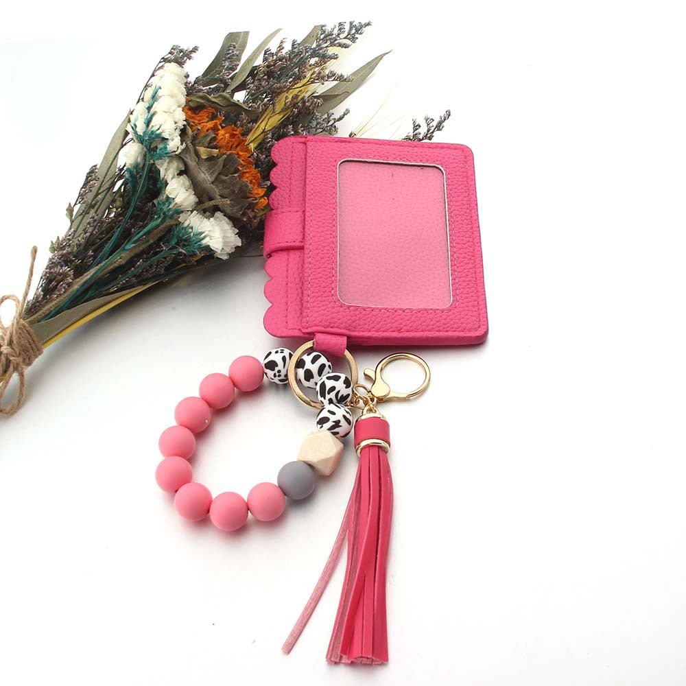 Wholesale PU Leather Tassel Silicone Wrist Coin Purse Keychain