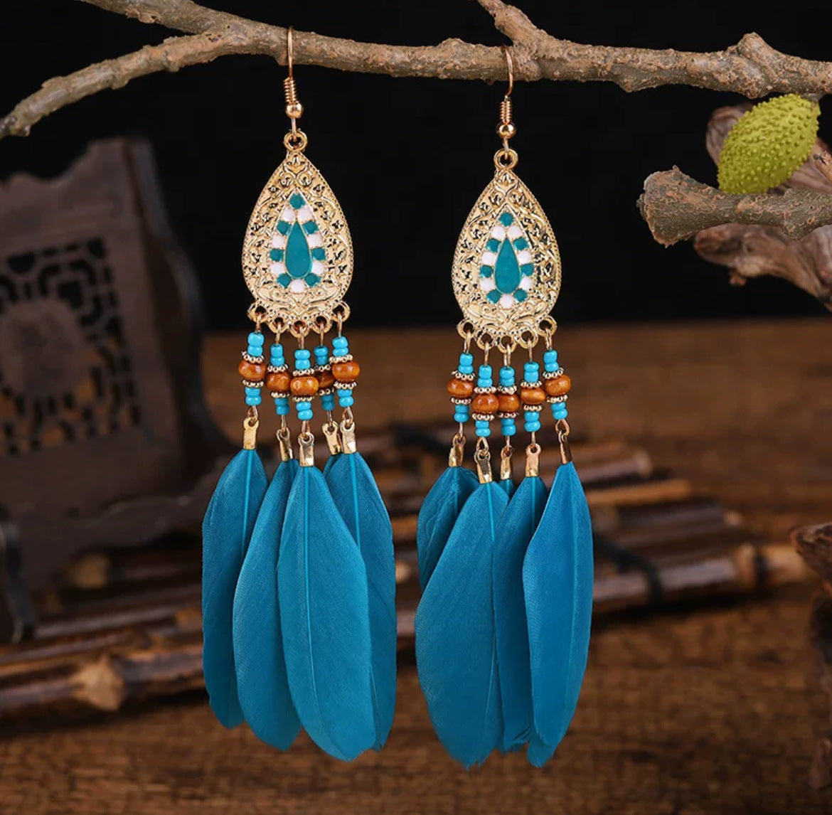 Wholesale Bohemian Long Feather Tassel Earrings