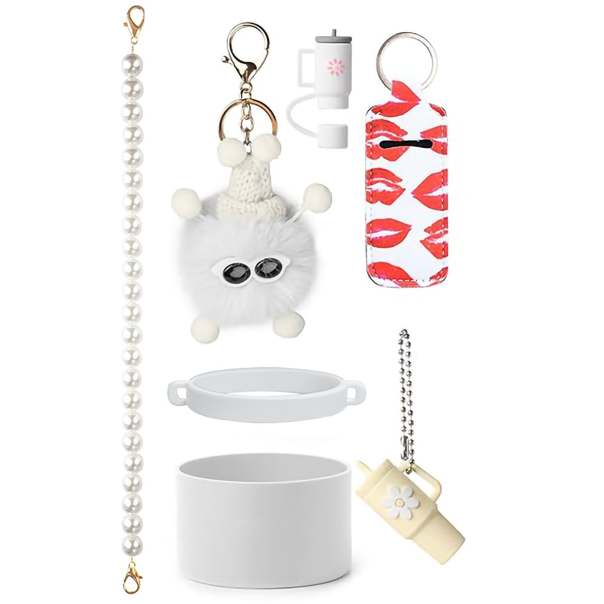 Wholesale Cup cover straw cap keychain plush elf cup accessories