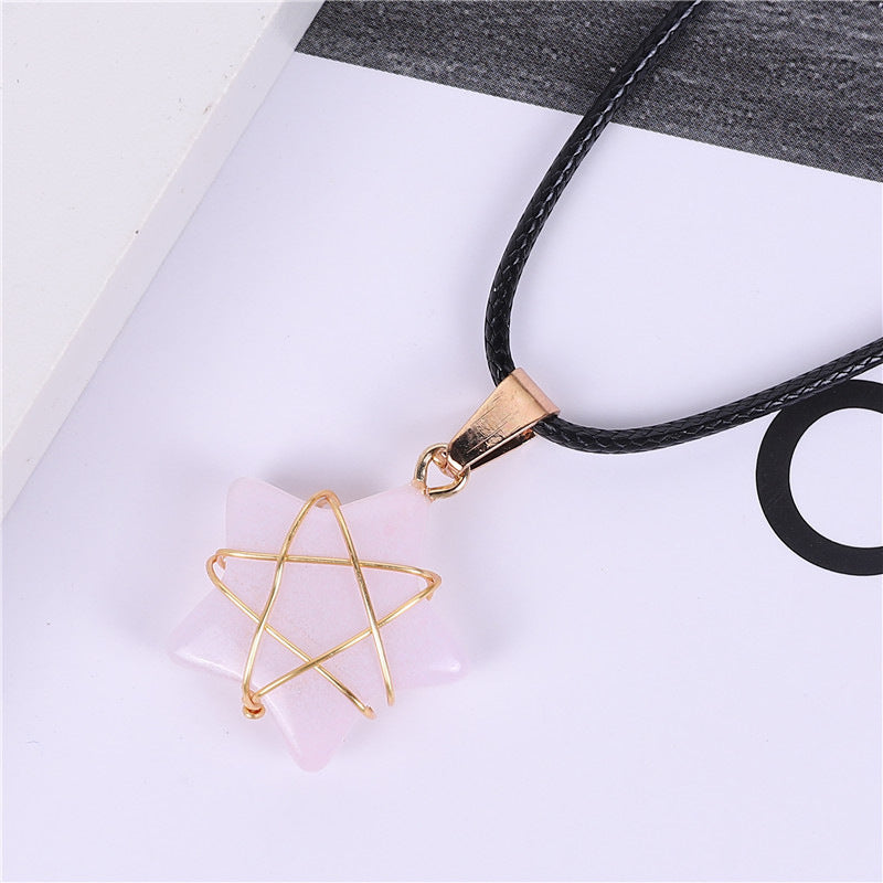 Wholesale Crystal Multi-color Gold Thread Five-pointed Star Necklace