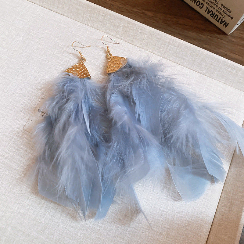 Wholesale Diamond studded bow feather tassel earrings