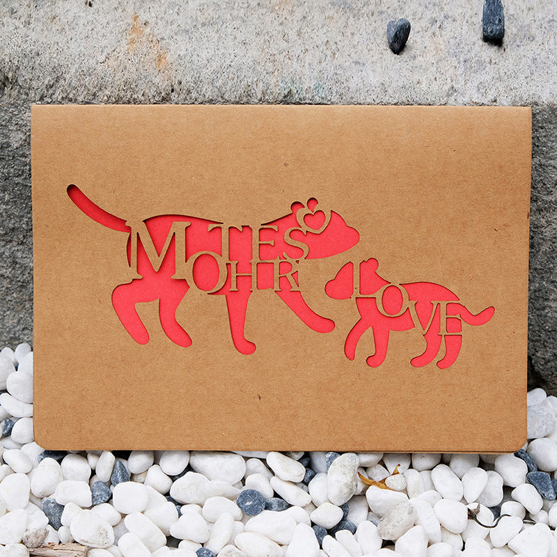 Wholesale of 10pcs/pack Mother's Day Hollowed Out Kraft Paper Folding Paper Greeting Cards