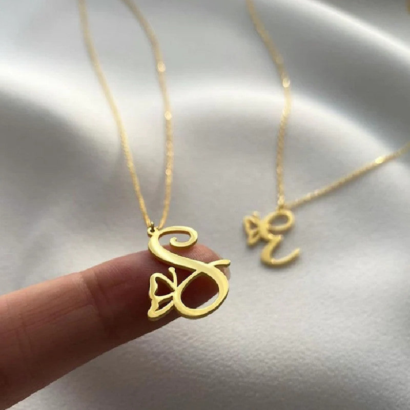 Wholesale Creative Stainless Steel English Letter Butterfly Necklace Clavicle Chain