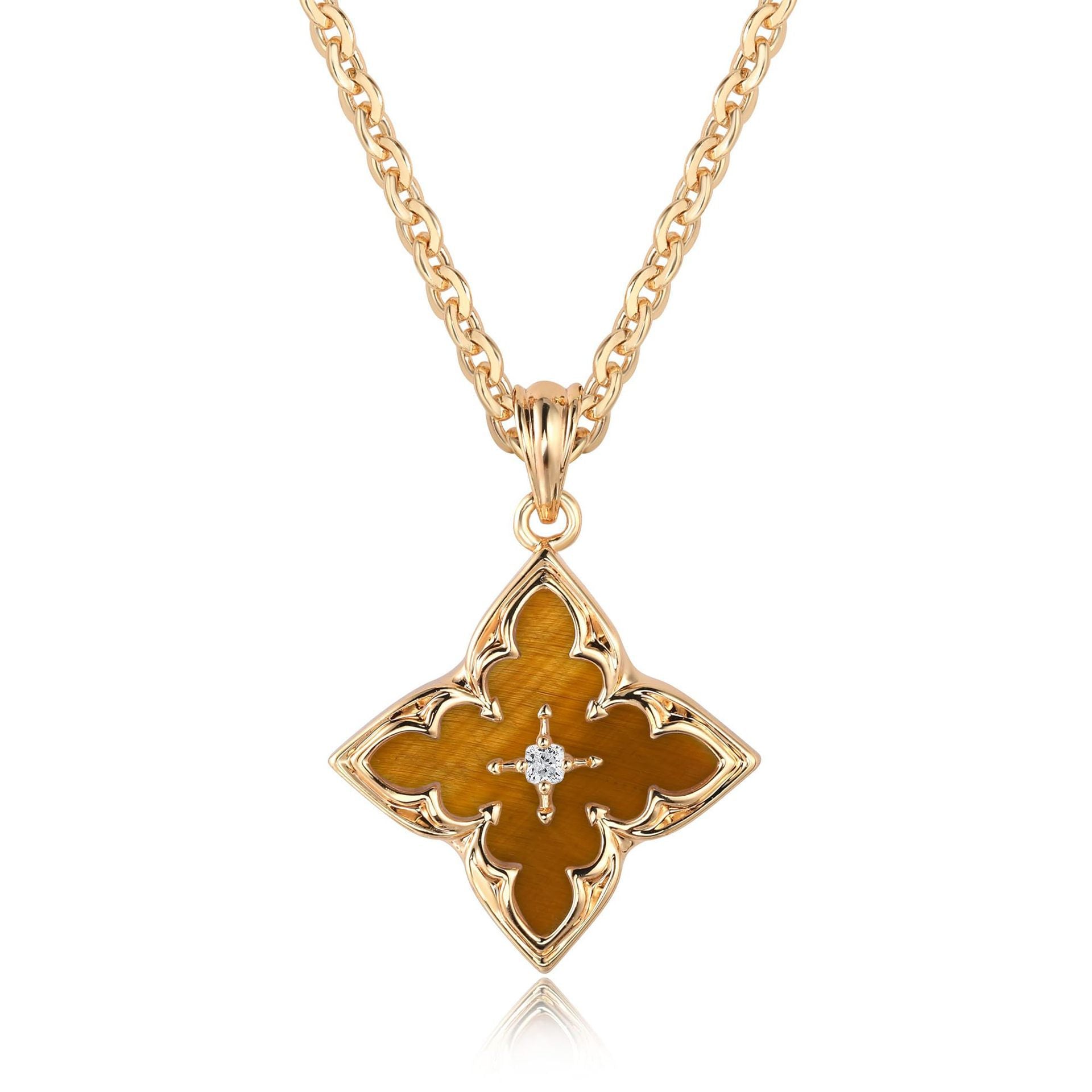 Wholesale 14K Gold Plated Cubic Zirconia Lucky Clover Necklace