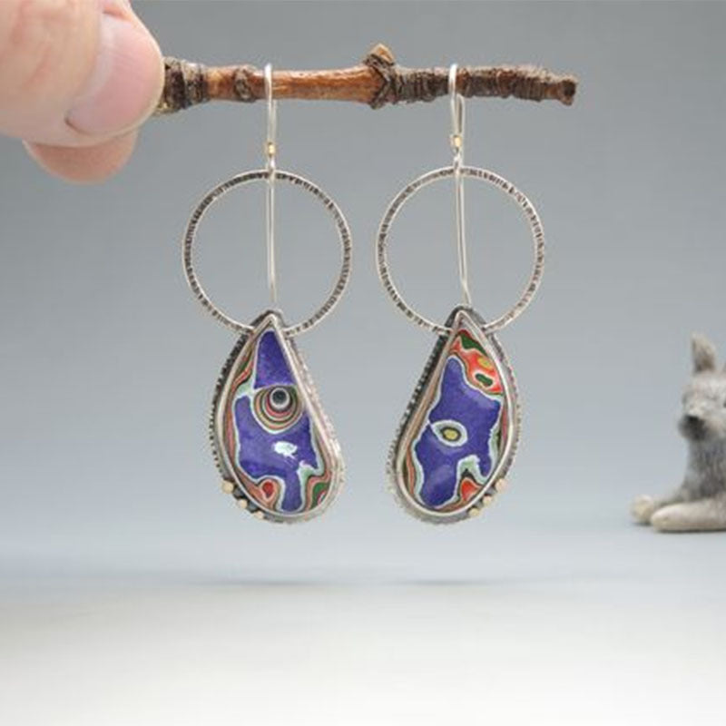 Wholesale Creative Flower Inlaid Purple Diamond Luxury Antique Silver Round Swing Earrings