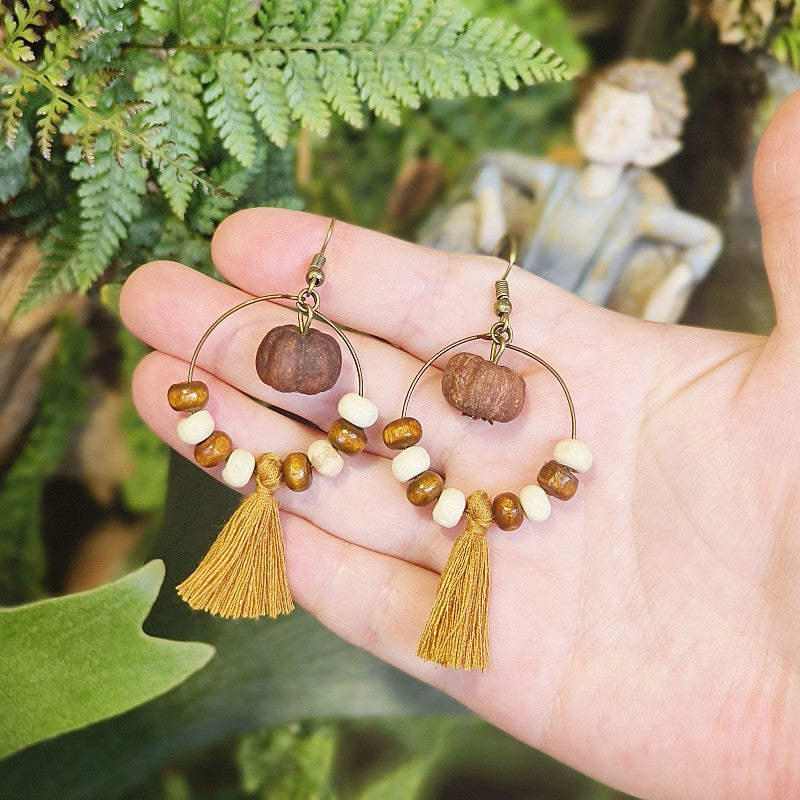 Wholesale Retro Real Fruit Exaggerated Large Hoop Hanging Wooden Beads Earrings