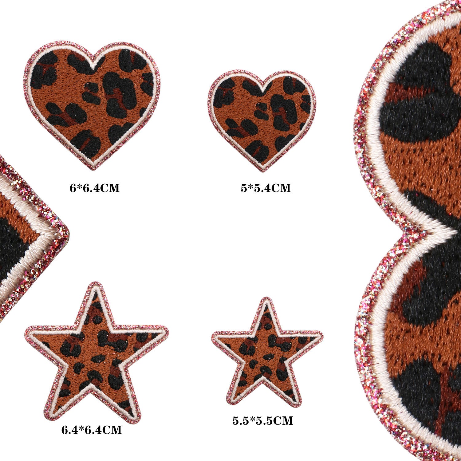 Wholesale Leopard Print Glitter Star Embroidered Patch Polyester Applique For Clothing Bags DIY