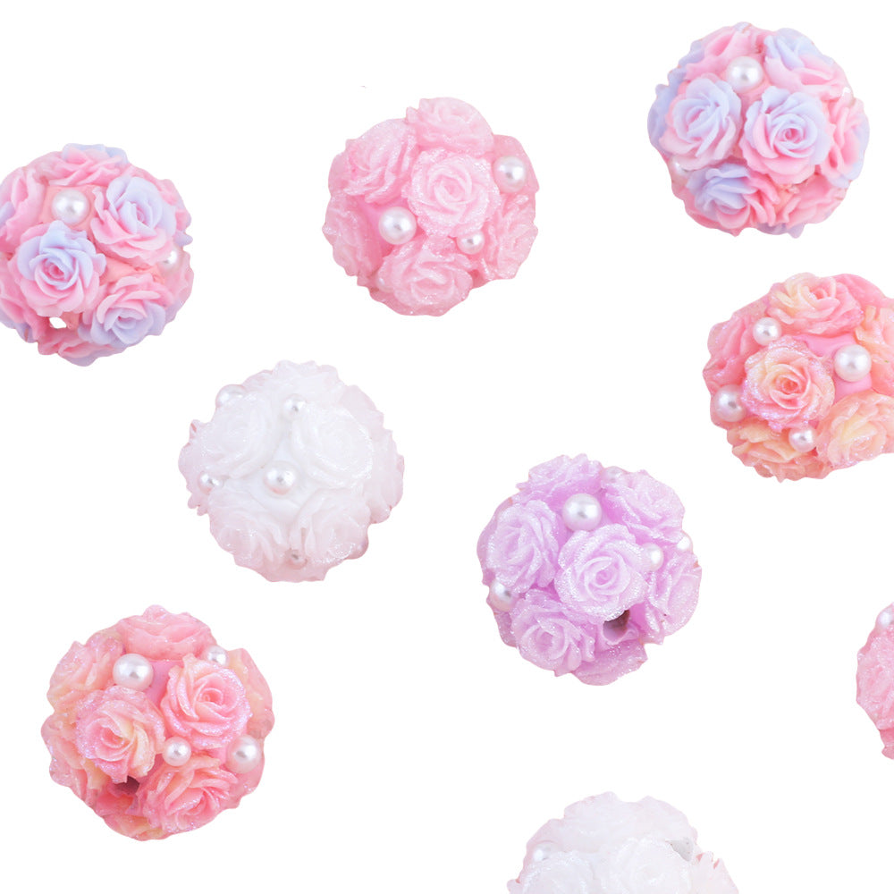 Wholesale 10pcs/pack pearl rose luminous flower ball can wear straight hole beads DIY accessories