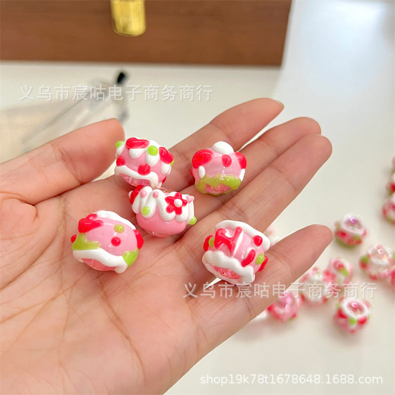 Wholesale 10pcs Pink cute round shape Acrylic Beads