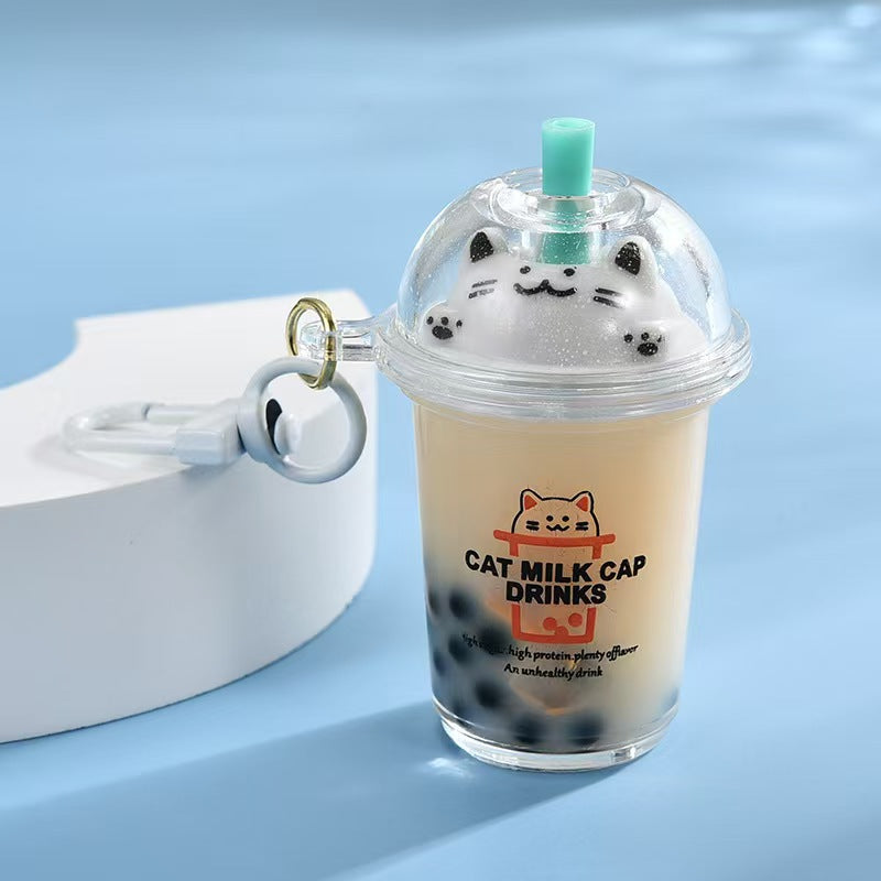 Wholesale Acrylic Creative Cute Milk Tea Cup Cat Bubble Tea Keychain