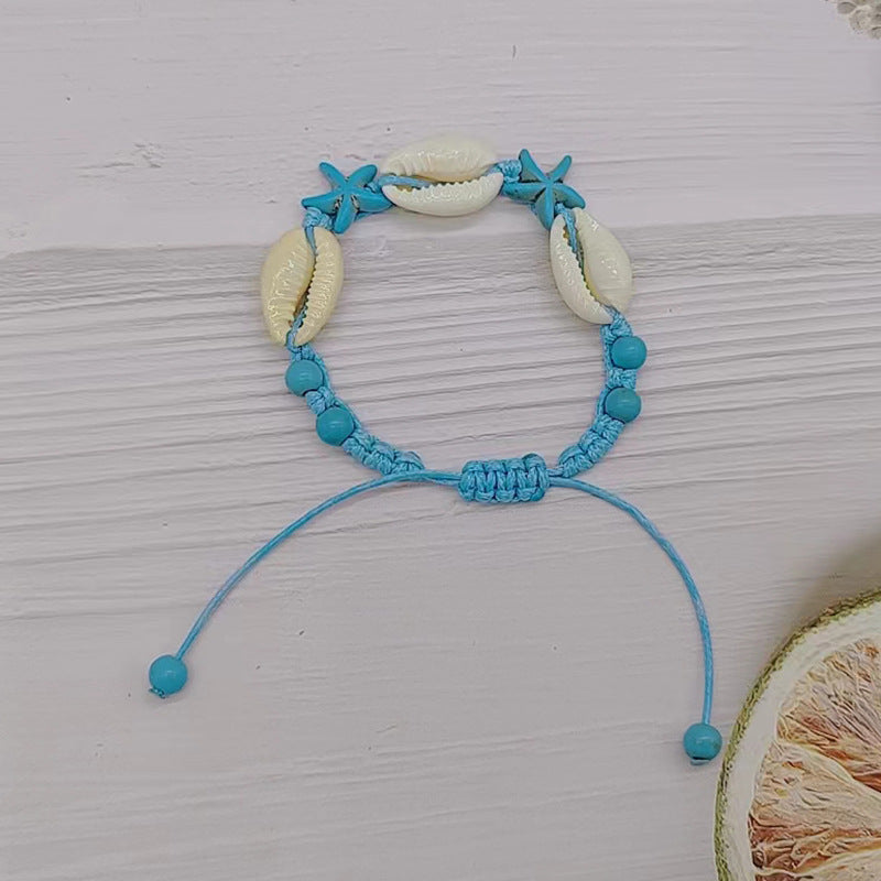 Wholesale Ocean Style Blue Turquoise Natural Shell Handmade Braided Bracelet