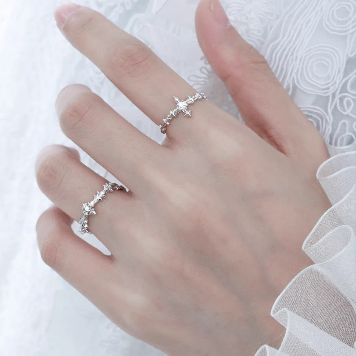 Wholesale Silver patterned cross zircon open ring