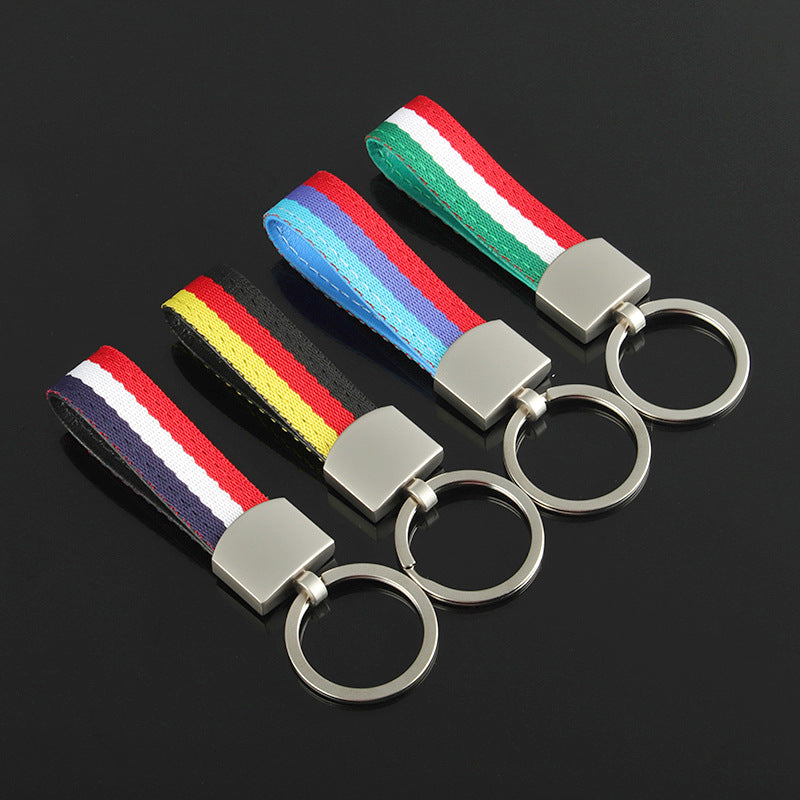 Wholesale 2pcs Three Color Nylon Woven Belt Zinc Alloy Keychain