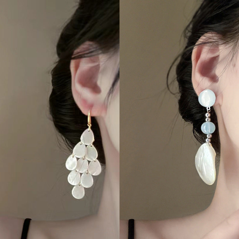 Wholesale Silver Needle Fashion White Flower Shell Pearl Earrings