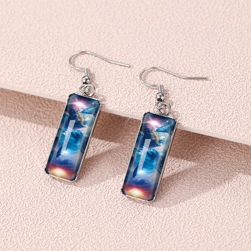 Wholesale Dolphin Time Gemstone Rectangular Glass Earrings