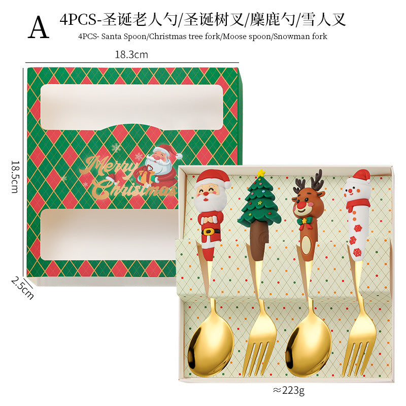 Wholesale Cartoon Christmas Dessert Fork and Spoon Cutlery Set