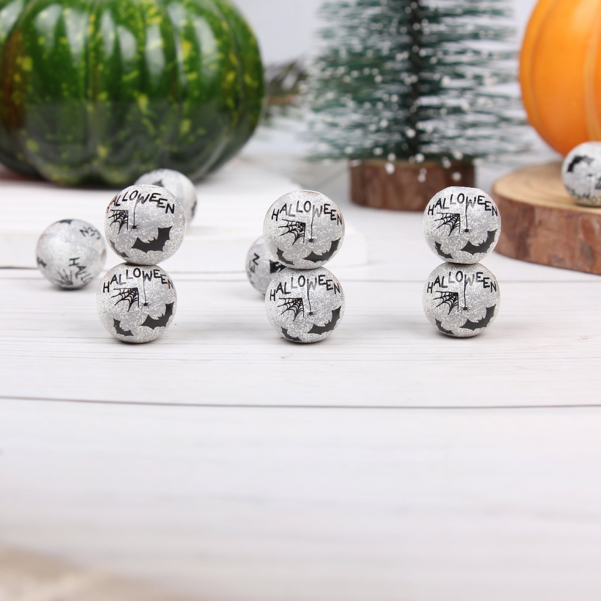 Wholesale 20pcs Halloween Bat Pumpkin Tree Tassel Accessories Wooden Beads