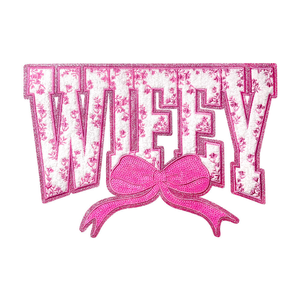 Wholesale Large Sequin Embroidered Patch Blue Wifey Motif DIY Embroidery Accessory For Coat And Bag Decoration