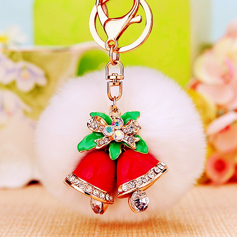 Wholesale Woven Rope Christmas Bell Inlaid with Diamond Metal Keychain