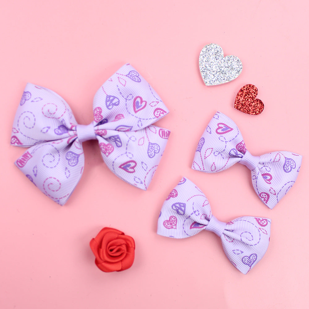 Wholesale 5pcs Valentine's Day Love Heart Children's Girl Side Clip One Large and Two Small Hairpins