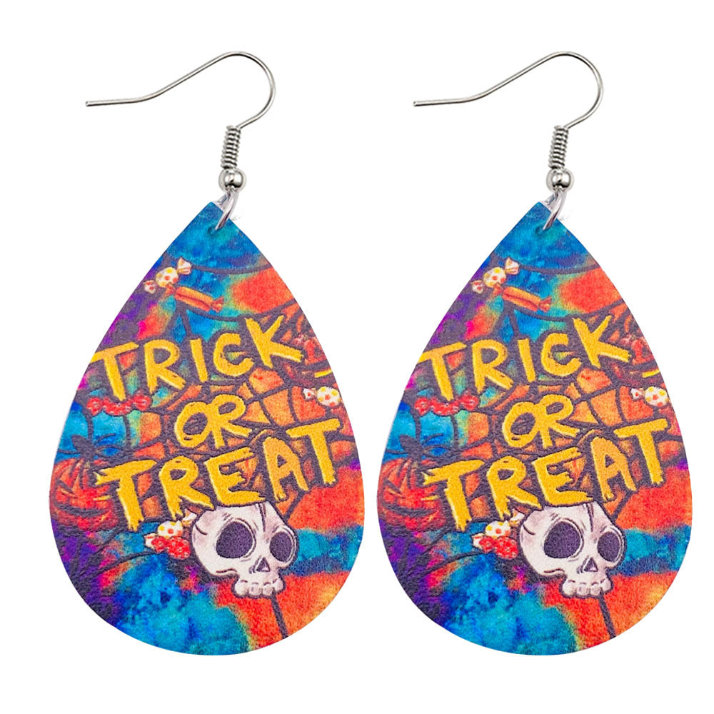 Pendientes de agua de cuero de doble cara al por mayor Halloween Floween Pendientes