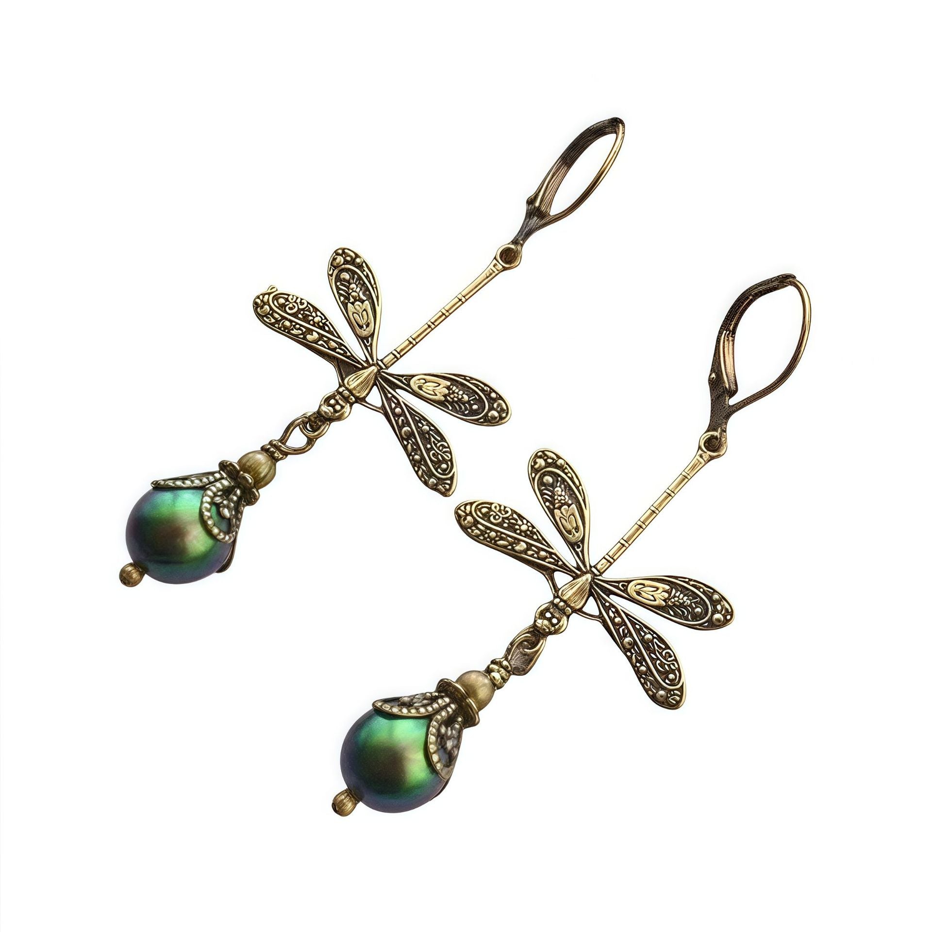 Wholesale Retro Dragonfly Inlaid Pearl Pendant Alloy Earrings Bohemian
