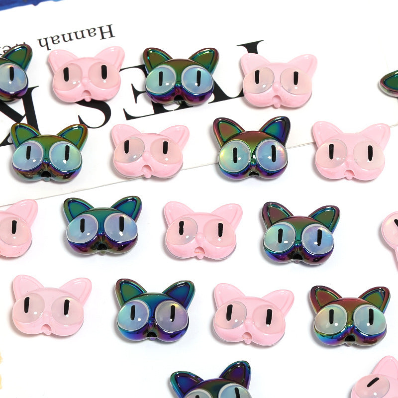 Wholesale 50pcs Cute Night Cat Acrylic Cartoon Double-sided Cat's Eye DIY Beads