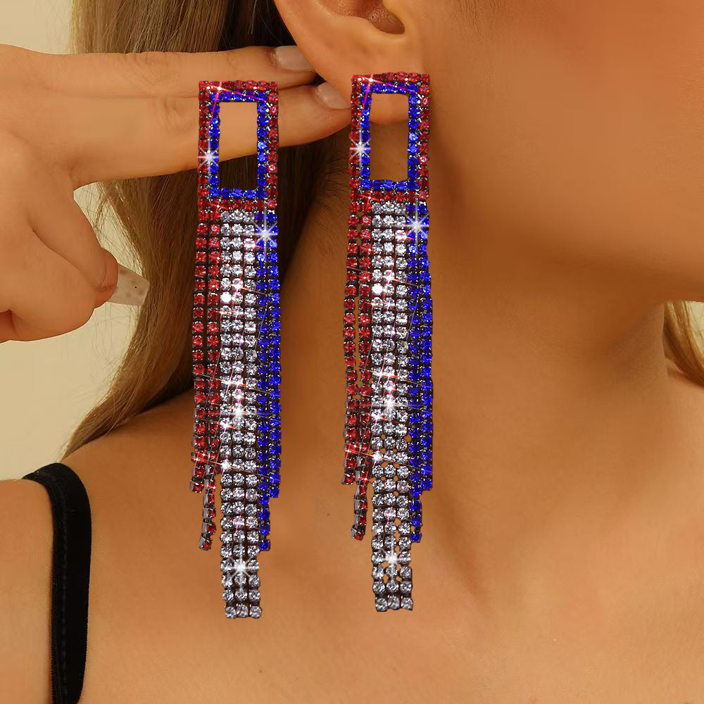 Wholesale Independence Day  Heart Shape Rhinestone Dangle  Bohemian Earrings