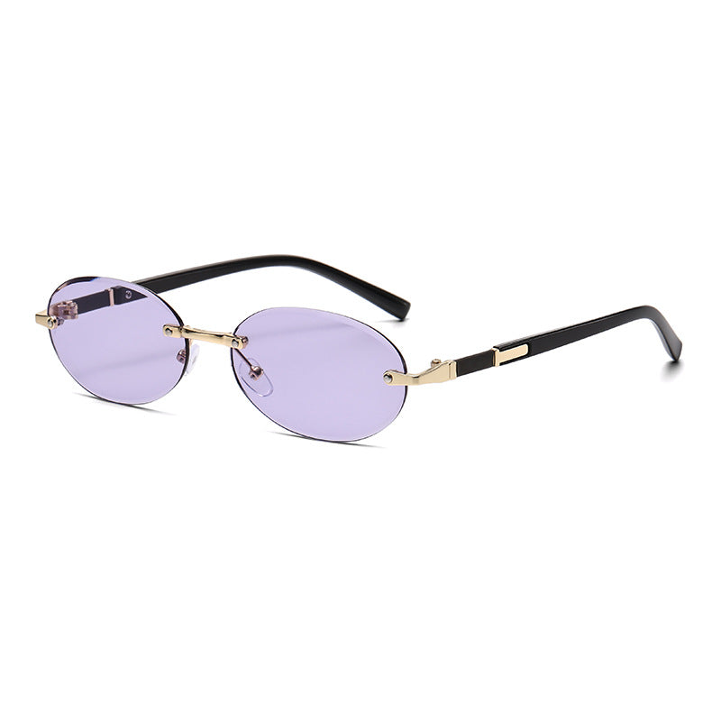 Wholesale Hot Girl Cut Edge Personalized Oval Frame Rimless Sunglasses