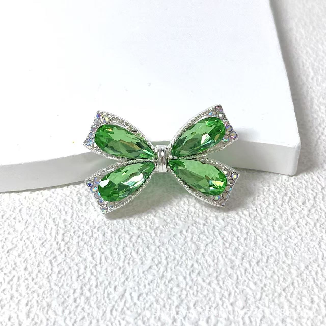 Wholesale Alloy Multicolor Crystal Bowknot Straight Hole Loose Beads