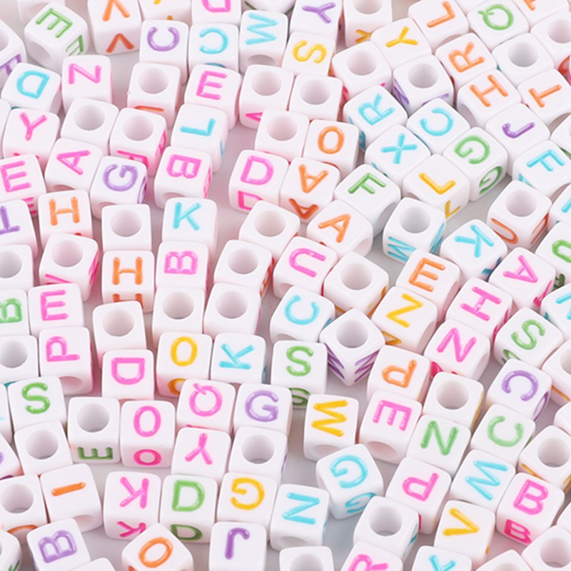 Wholesale 100pcs Acrylic Square Number English Alphabet Beads
