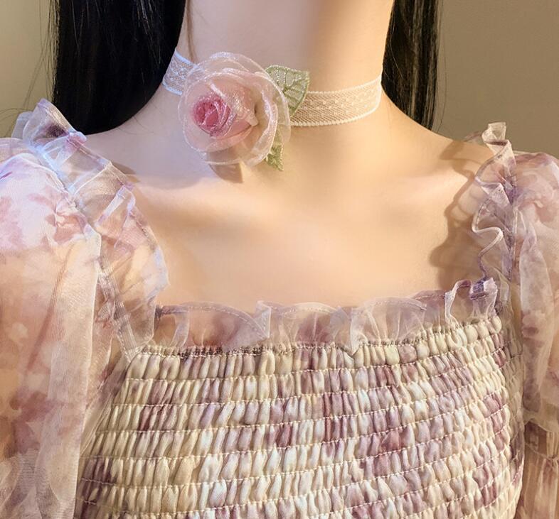 Wholesale Retro girl' s necklace with dark night rose and ns