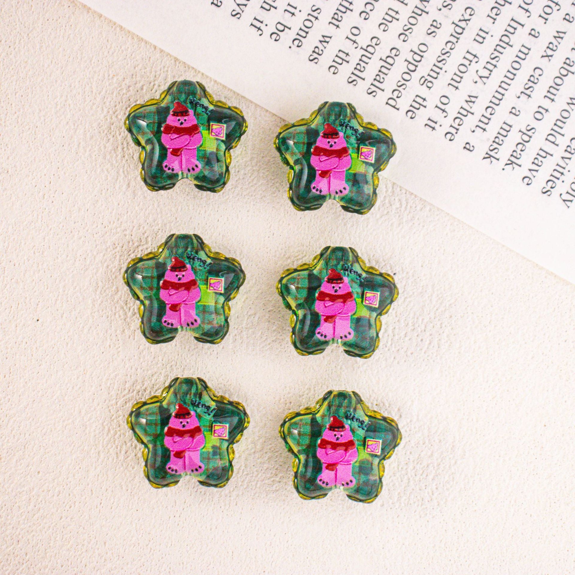 Wholesale 10pcs Acrylic Cartoon Printed Star Beads DIY Beadable Accessories OLY Exclusive
