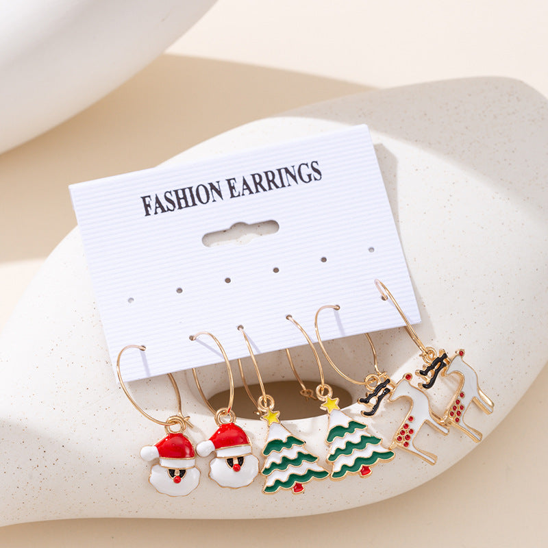 Wholesale Large hoop star bell earrings,  small hoop multi-element combination Christmas earrings