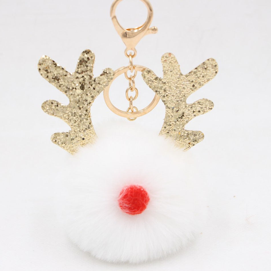 Wholesale Christmas Antler Plush Ball Keychain