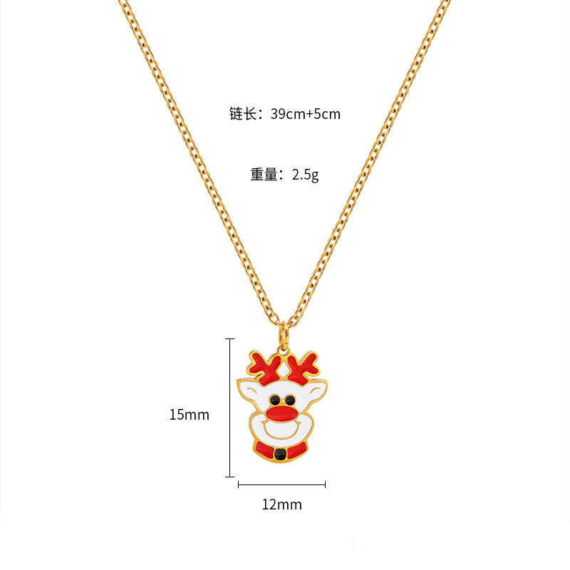 Wholesale Christmas Elk Snowman Bell Necklace