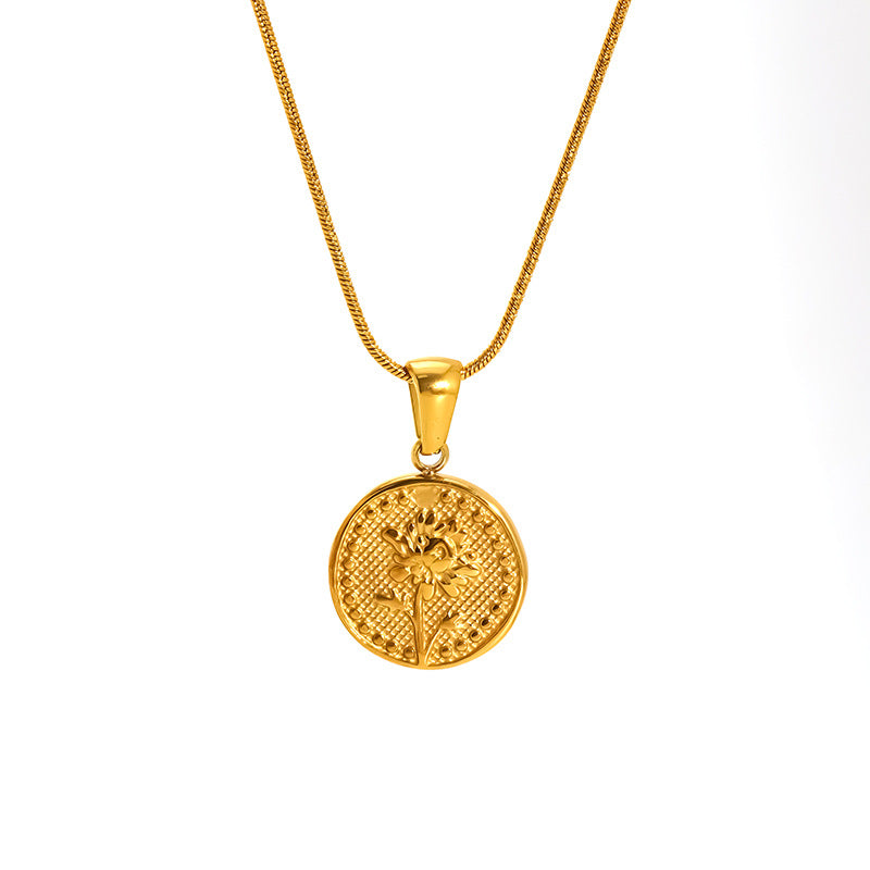Wholesale Rose Flower Pendant Necklace Simple Titanium Steel Sunflower Necklace