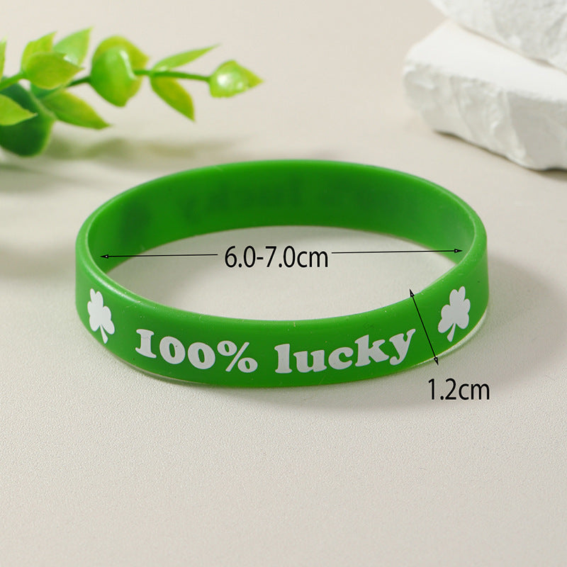 Wholesale Green Hat Festival Lucky Clover Silicone Bracelet