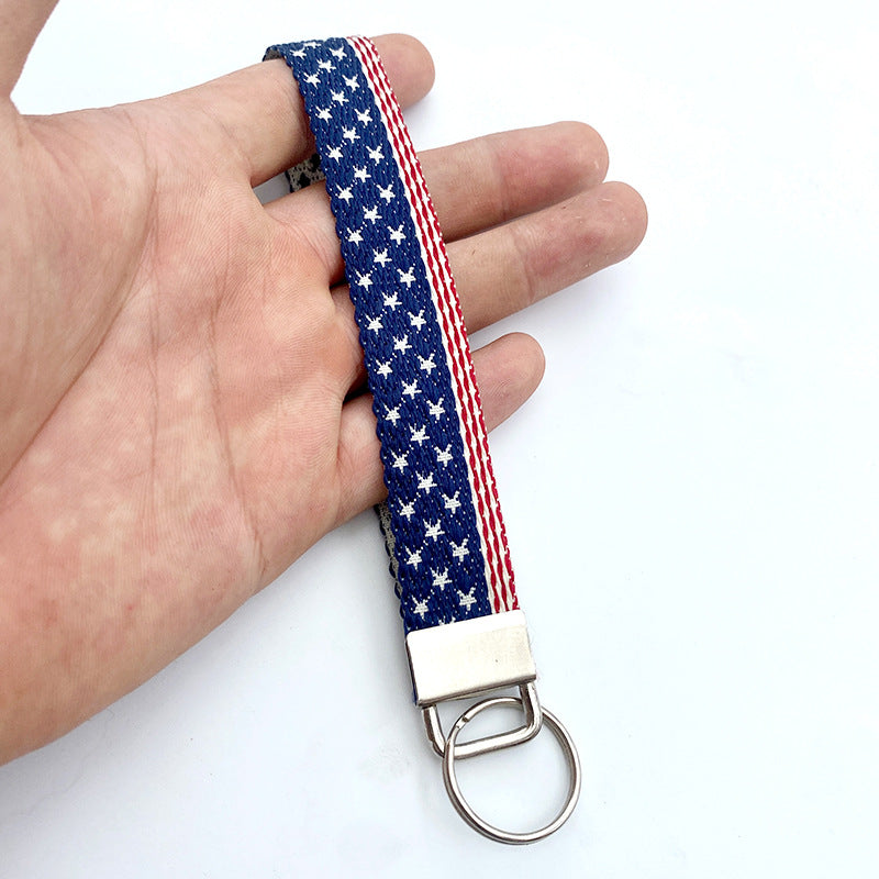Wholesale American Flag Embroidered Independence Day Keychain
