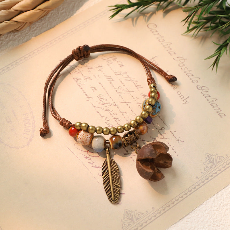 Wholesale Weaving ceramic plant acorn fruit bracelet