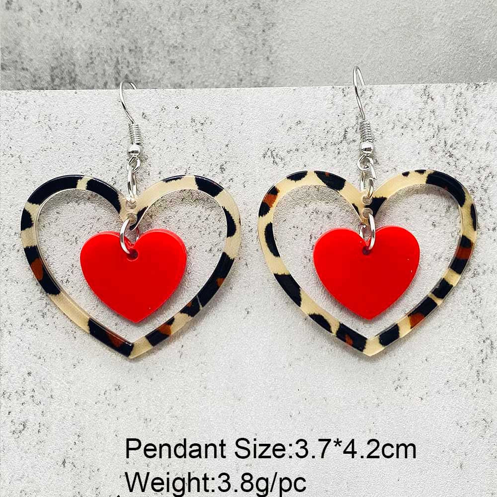 Wholesale Valentine' s Day Leopard Pattern Love Acrylic Earrings
