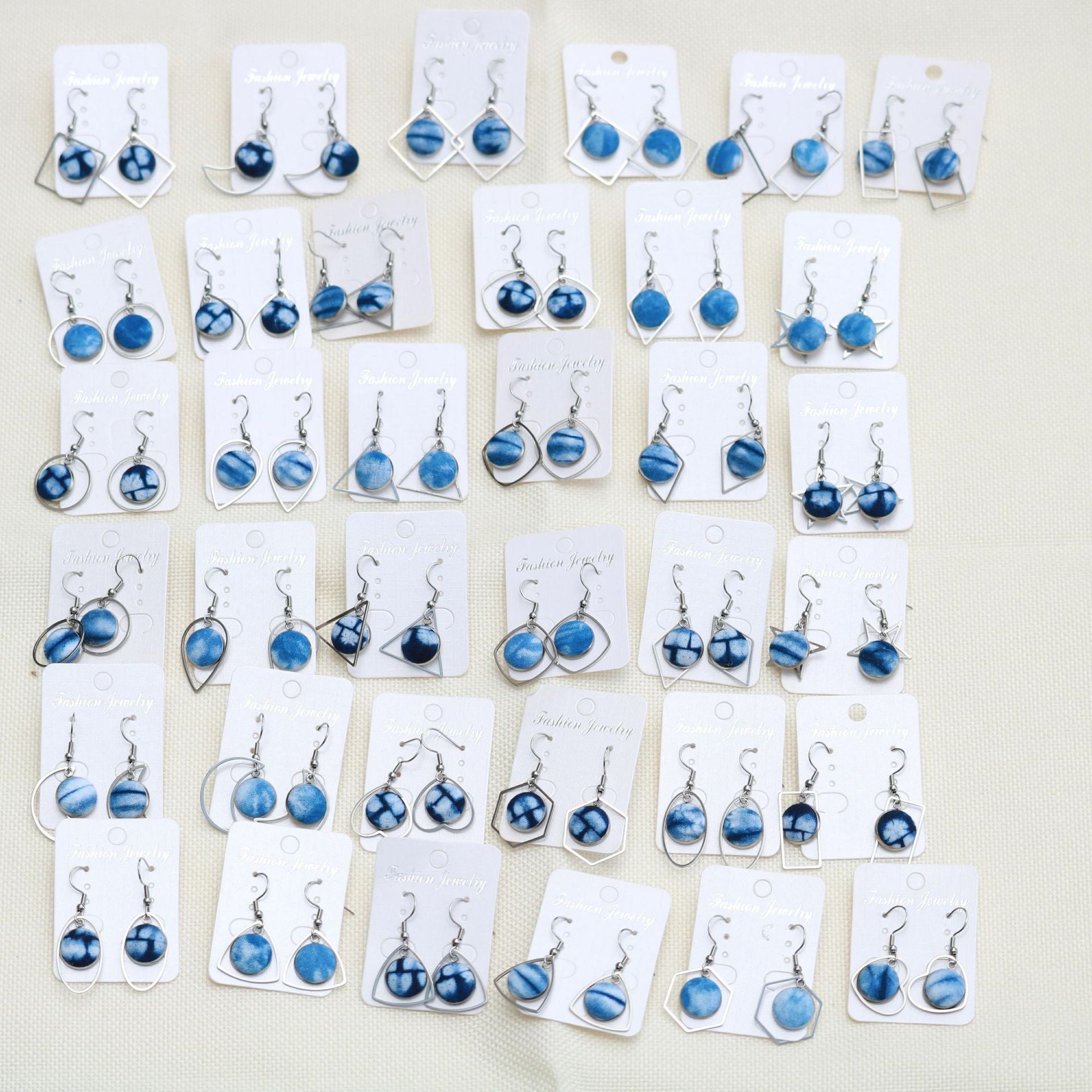 Wholesale Ethnic Style Earrings Tie-Dye Blue Dye Batik Hand-Woven Fabric Buckle Earrings Earrings