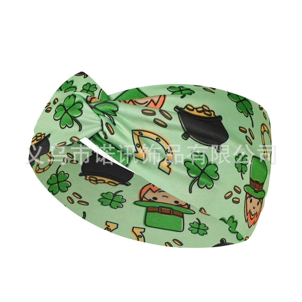 Wholesale St.  Patrick' s printed clover wide edge elastic headband