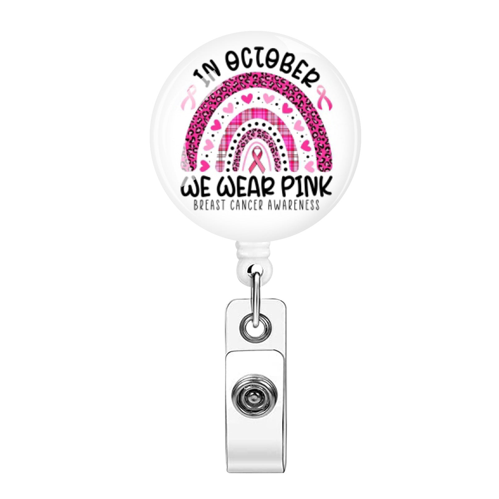 Wholesale Pink Ribbon Rainbow Retractable Keychain