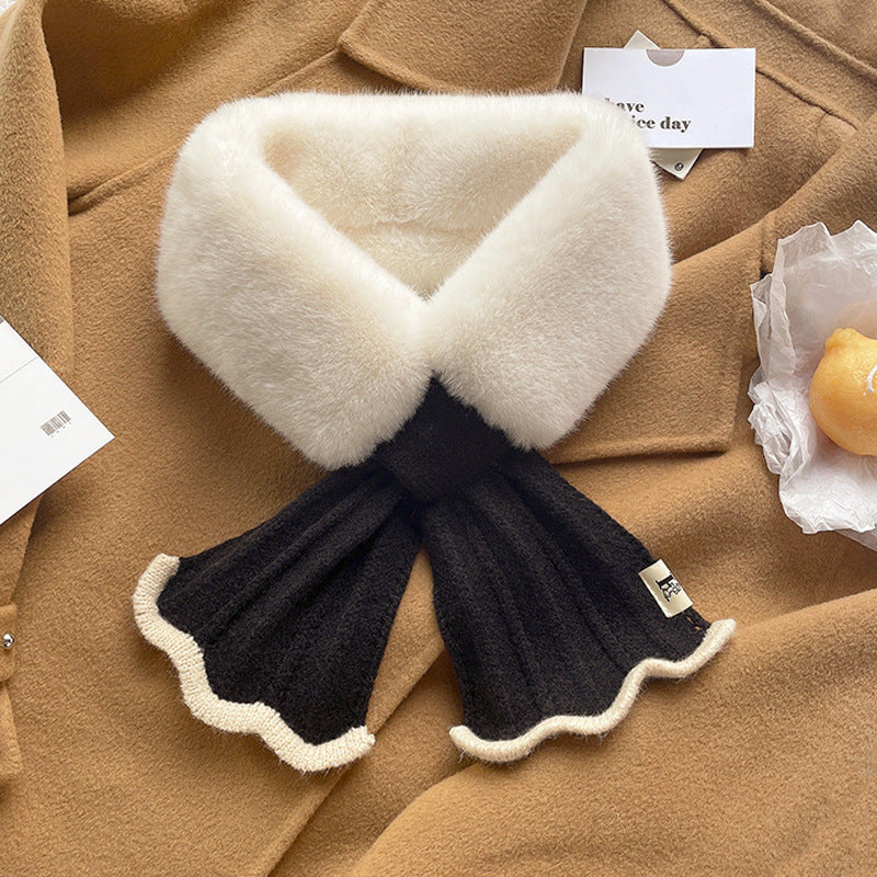 Wholesale Autumn and Winter Cross Fur Collar Woolen Polyester Scarf